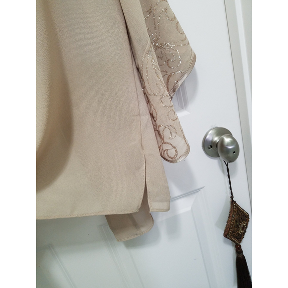 Vintage Brown Women Kimono Coat Blazer Shimmering Details Slit Bell Sleeves - Picture 5 of 10